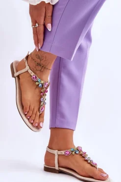 Boto Zamszowe Sandały Japonki Z Kamieniami Beżowe Frency