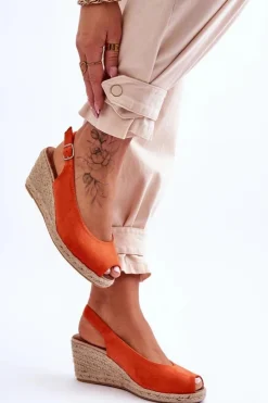 Sale Boto Zamszowe Sandały Na Koturnie Pomarańczowe Elsie