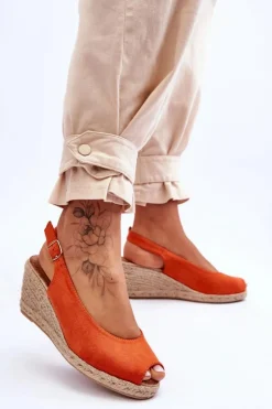 Sale Boto Zamszowe Sandały Na Koturnie Pomarańczowe Elsie