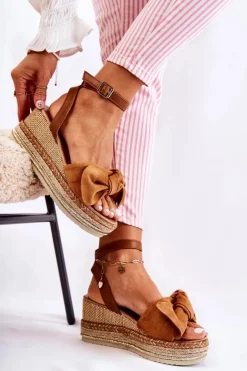 Sale Boto Zamszowe Sandały Na Koturnie Camel Natina