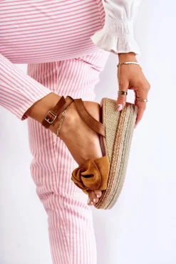 Sale Boto Zamszowe Sandały Na Koturnie Camel Natina