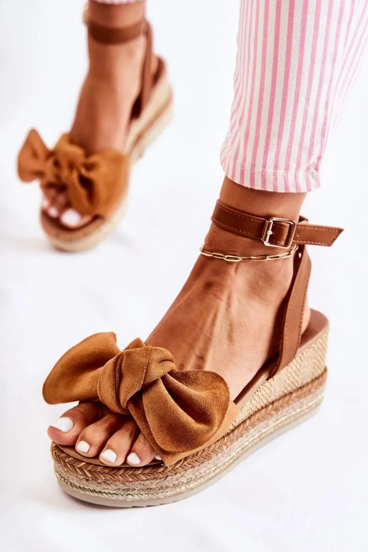 Sale Boto Zamszowe Sandały Na Koturnie Camel Natina