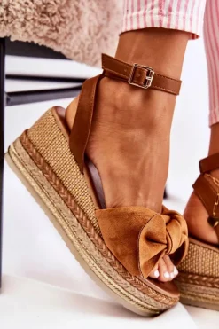 Sale Boto Zamszowe Sandały Na Koturnie Camel Natina