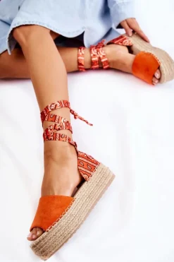 Boto Sandały Na Koturnie*Zamszowe Sandały Na Koturnie Pomarańczowe Livia