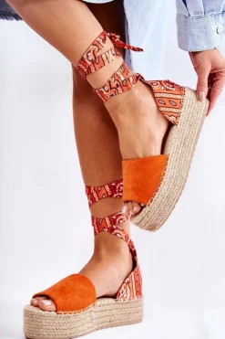 Boto Sandały Na Koturnie*Zamszowe Sandały Na Koturnie Pomarańczowe Livia