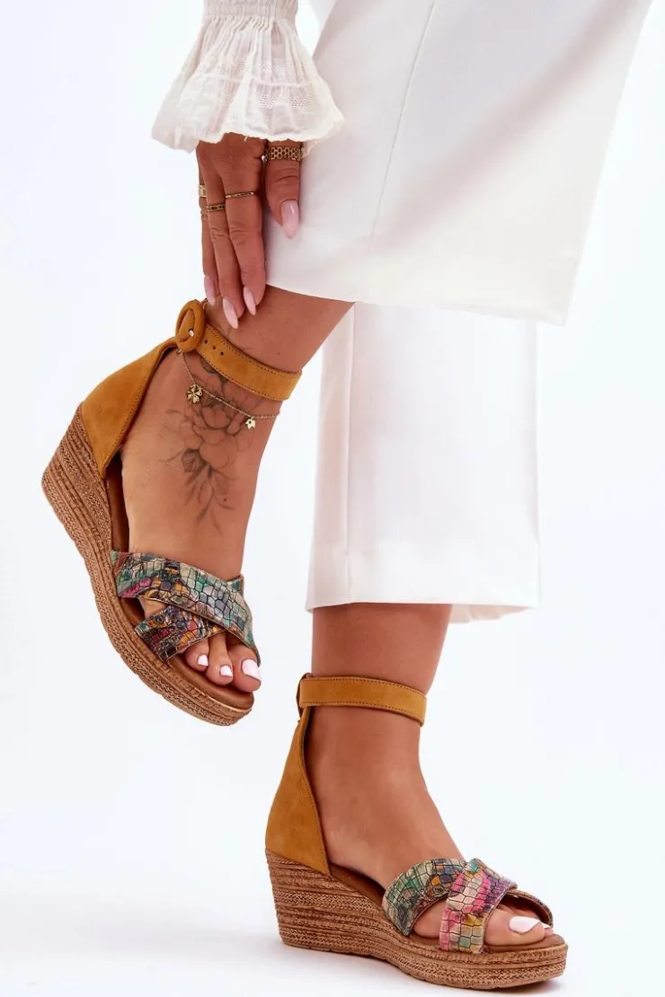 Damskie Maciejka Zamszowe Sandały Na Koturnie 04565-43 Pomarańczowe