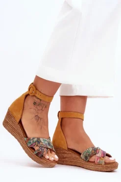 Damskie Maciejka Zamszowe Sandały Na Koturnie 04565-43 Pomarańczowe