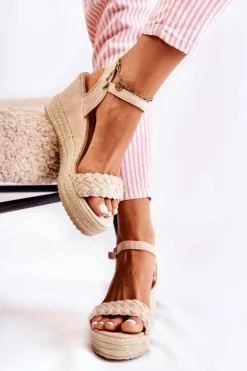 Boto Sandały Na Koturnie*Zamszowe Sandały Na Koturnie Beżowe Gabriela