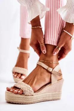 Boto Sandały Na Koturnie*Zamszowe Sandały Na Koturnie Beżowe Gabriela