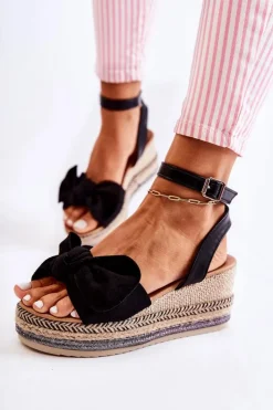 New Boto Zamszowe Sandały Na Koturnie Czarne Natina