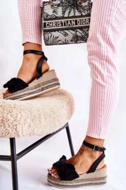 New Boto Zamszowe Sandały Na Koturnie Czarne Natina