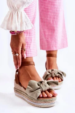 Outlet Boto Zamszowe Sandały Na Koturnie Zielone Natina