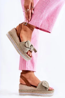 Outlet Boto Zamszowe Sandały Na Koturnie Zielone Natina