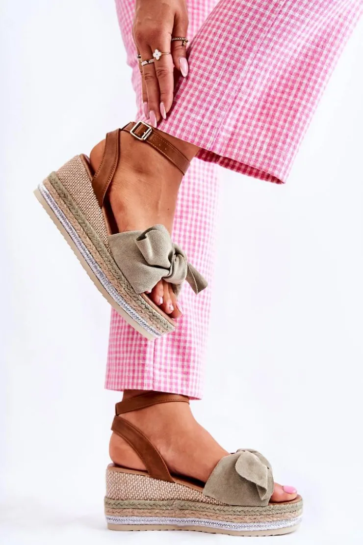 Outlet Boto Zamszowe Sandały Na Koturnie Zielone Natina