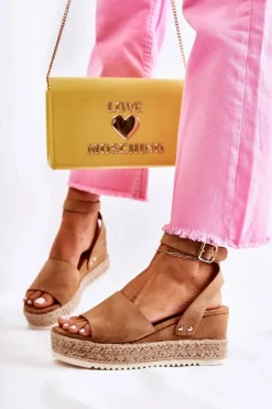 Boto Sandały Na Koturnie*Zamszowe Sandały Na Koturnie Camel Lizbona