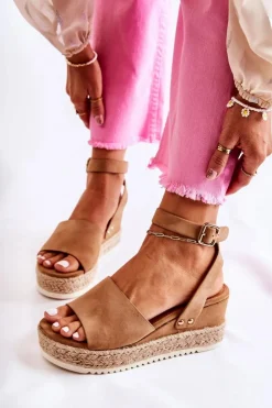 Boto Sandały Na Koturnie*Zamszowe Sandały Na Koturnie Camel Lizbona