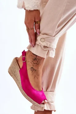 Boto Sandały Na Koturnie*Zamszowe Sandały Na Koturnie Fuksja Elsie