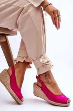 Boto Sandały Na Koturnie*Zamszowe Sandały Na Koturnie Fuksja Elsie