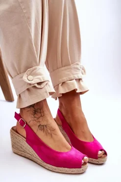 Boto Sandały Na Koturnie*Zamszowe Sandały Na Koturnie Fuksja Elsie