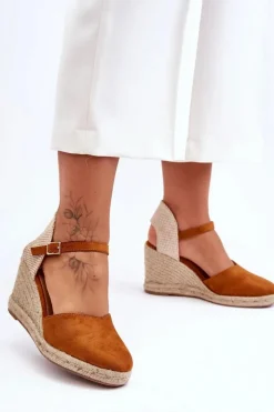 Sale Boto Zamszowe Sandały Na Koturnie Brązowe Selfoss