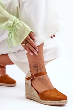 Sale Boto Zamszowe Sandały Na Koturnie Brązowe Selfoss