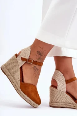 Sale Boto Zamszowe Sandały Na Koturnie Brązowe Selfoss