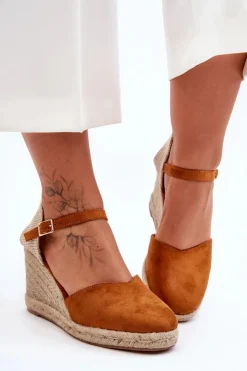 Sale Boto Zamszowe Sandały Na Koturnie Brązowe Selfoss