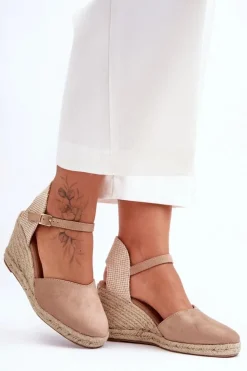 Boto Sandały Na Koturnie*Zamszowe Sandały Na Koturnie Beżowe Selfoss