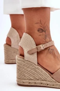 Boto Sandały Na Koturnie*Zamszowe Sandały Na Koturnie Beżowe Selfoss