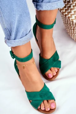 Damskie Maciejka Zamszowe Sandały Na Koturnie 04565-09 Zielone