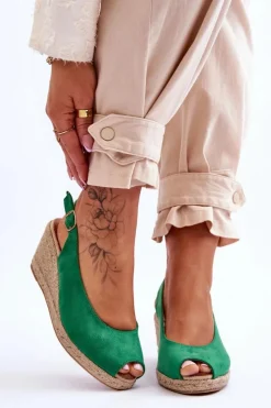 Boto Sandały Na Koturnie*Zamszowe Sandały Na Koturnie Zielone Elsie