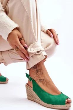 Boto Sandały Na Koturnie*Zamszowe Sandały Na Koturnie Zielone Elsie