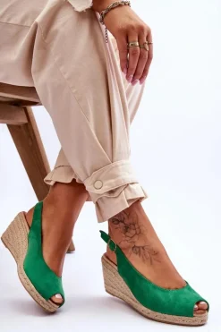 Boto Sandały Na Koturnie*Zamszowe Sandały Na Koturnie Zielone Elsie