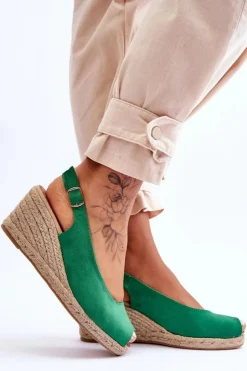 Boto Sandały Na Koturnie*Zamszowe Sandały Na Koturnie Zielone Elsie