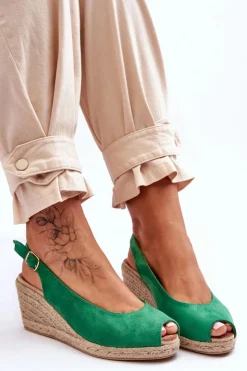 Boto Sandały Na Koturnie*Zamszowe Sandały Na Koturnie Zielone Elsie