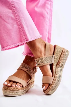 Boto Sandały Na Koturnie*Zamszowe Sandały Na Koturnie Beżowe Annabel