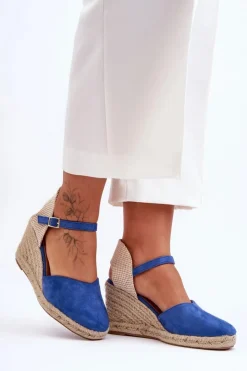 Boto Sandały Na Koturnie*Zamszowe Sandały Na Koturnie Niebieskie Selfoss