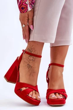 Damskie Boto Zamszowe Sandały Na Kwadratowym Obcasie Czerwone Powerful