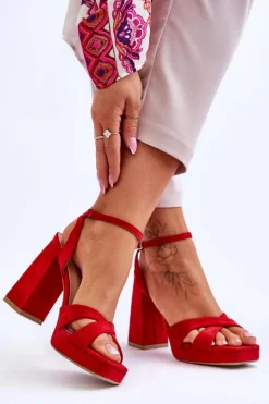 Damskie Boto Zamszowe Sandały Na Kwadratowym Obcasie Czerwone Powerful