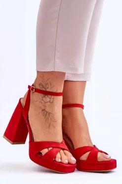 Damskie Boto Zamszowe Sandały Na Kwadratowym Obcasie Czerwone Powerful