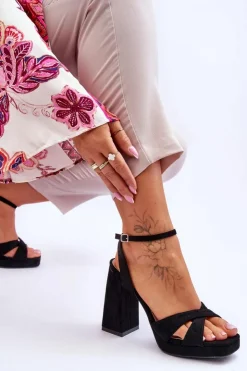 Boto Sandały Na Obcasie*Zamszowe Sandały Na Kwadratowym Obcasie Czarne Powerful Czarny