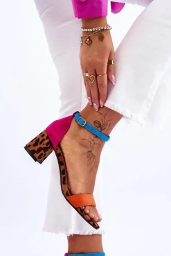 Damskie Boto Zamszowe Sandały Na Niskim Obcasie W Cętki Wielobarwne Quincy