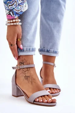 Damskie Boto Zamszowe Sandały Na Niskim Obcasie Szare Quincy