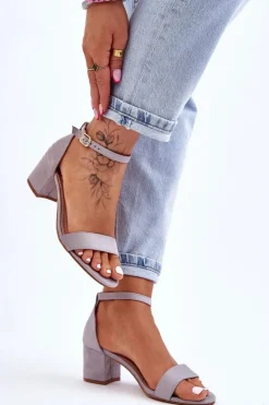 Damskie Boto Zamszowe Sandały Na Niskim Obcasie Szare Quincy