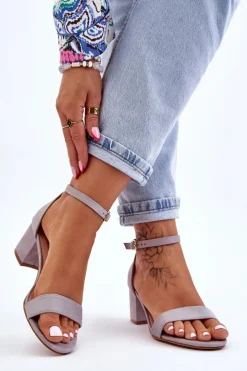 Damskie Boto Zamszowe Sandały Na Niskim Obcasie Szare Quincy