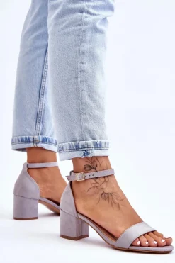 Damskie Boto Zamszowe Sandały Na Niskim Obcasie Szare Quincy