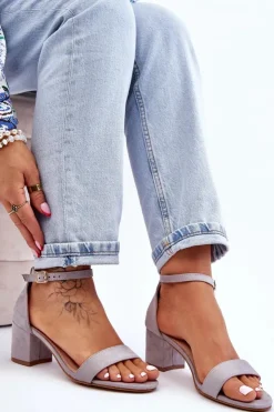 Damskie Boto Zamszowe Sandały Na Niskim Obcasie Szare Quincy