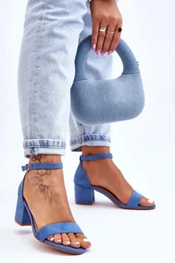 Hot Boto Zamszowe Sandały Na Niskim Obcasie Niebieskie Quincy