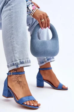 Hot Boto Zamszowe Sandały Na Niskim Obcasie Niebieskie Quincy