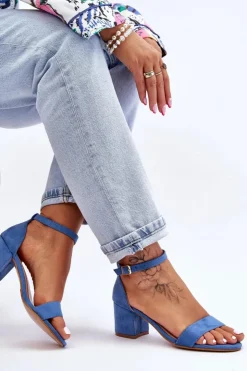 Hot Boto Zamszowe Sandały Na Niskim Obcasie Niebieskie Quincy